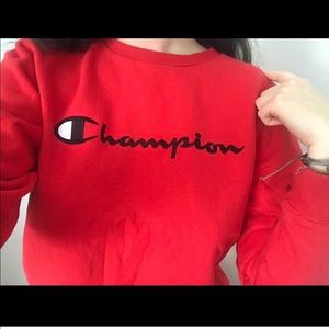Champion red long sleeve crewneck sweatshirt